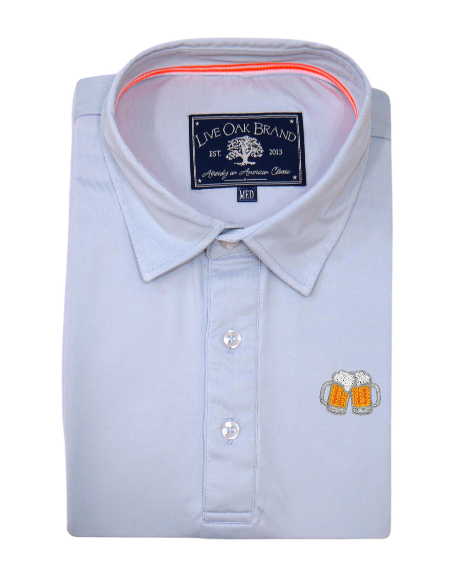BEER MUGS PERFORMANCE POLO, GLACIER GREY/P. BLUE