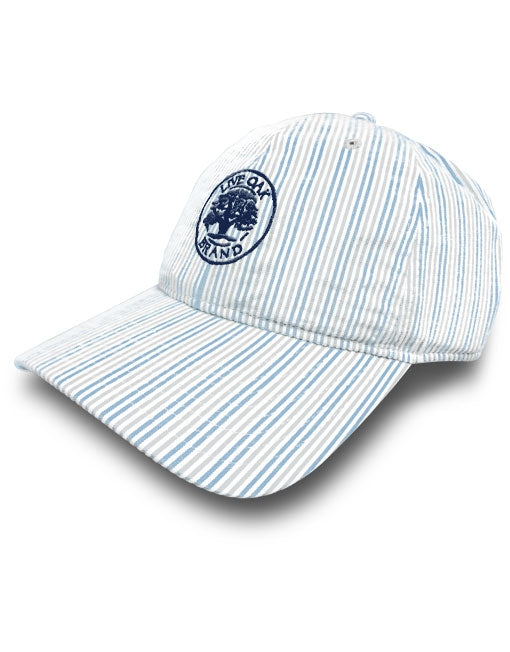 BLUE & WHITE SEERSUCKER LOGO HAT