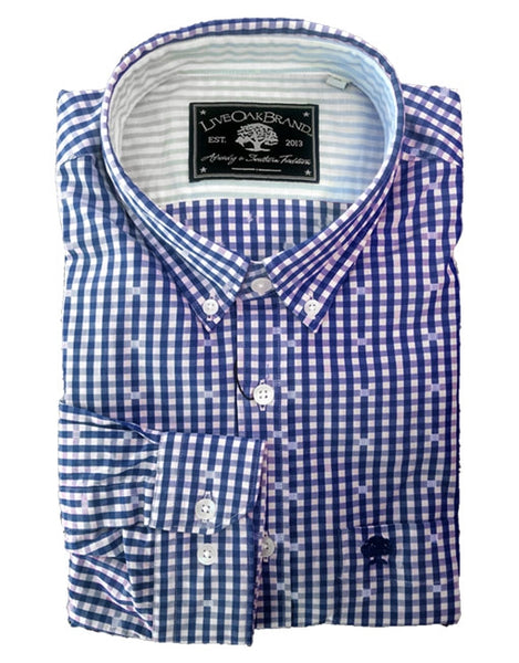 NAVY & WHITE DOBBY SPORT SHIRT