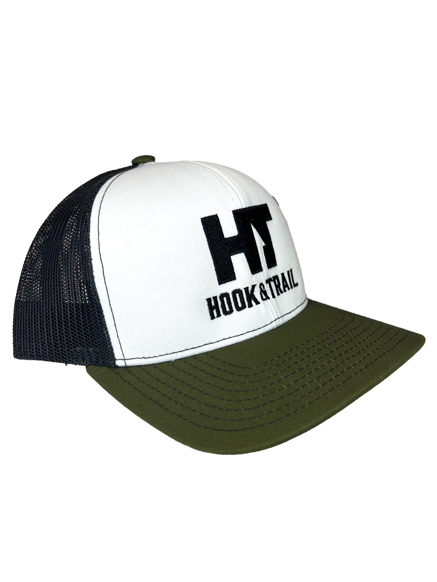 HOOK & TRAIL HOOK & TRAIL - TRUCKER HAT, BIG LOGO WHITE BLACK OLIVE ONESZ
