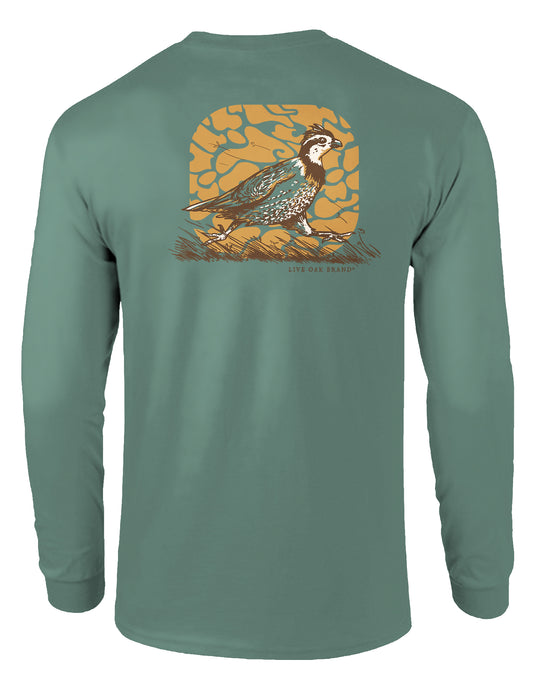 LIVE OAK BRAND CAMO QUAIL, ADULT LS LIGHT GREEN