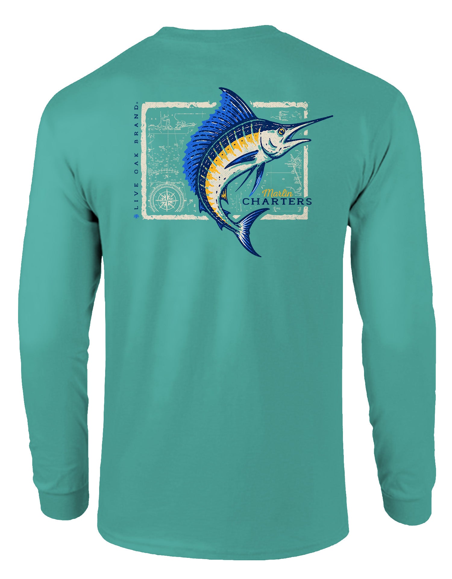 LIVE OAK BRAND NAUTICAL CHARTERS (MARLIN), ADULT LS SEAFOAM