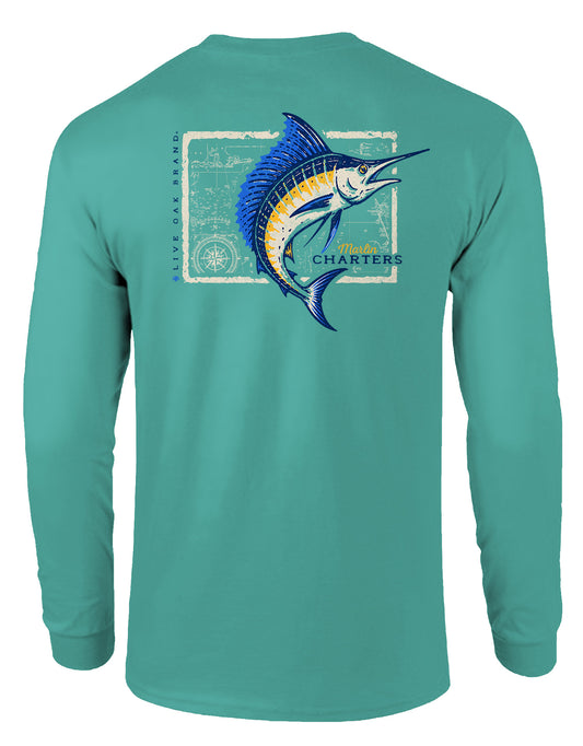 LIVE OAK BRAND NAUTICAL CHARTERS (MARLIN), ADULT LS SEAFOAM