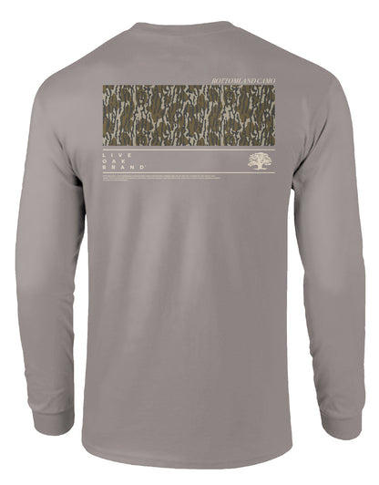 LIVE OAK BRAND OLD SCHOOL CAMO, BOTTOMLAND, ADULT LS GREY