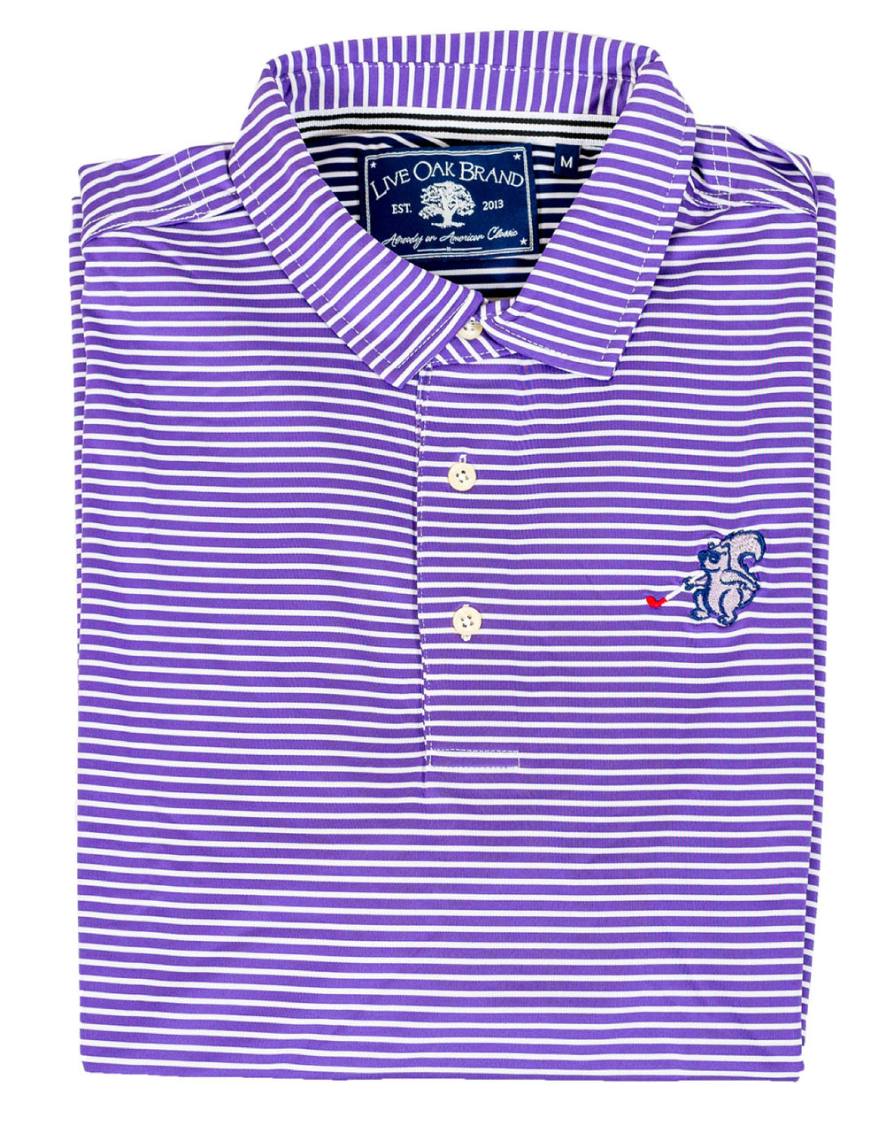 BLIND SQUIRREL STRIPED PERFORMANCE POLO, PURPLE