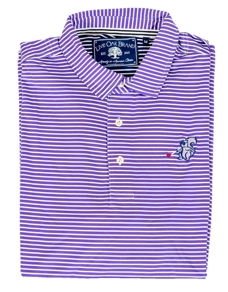 BLIND SQUIRREL STRIPED PERFORMANCE POLO, PURPLE