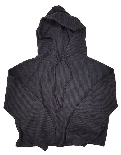 LADIES' CHARCOAL CORDUROY CROPPED HOODIE