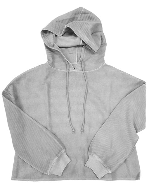 PEARL GREY CORDUROY CROPPED HOODIE